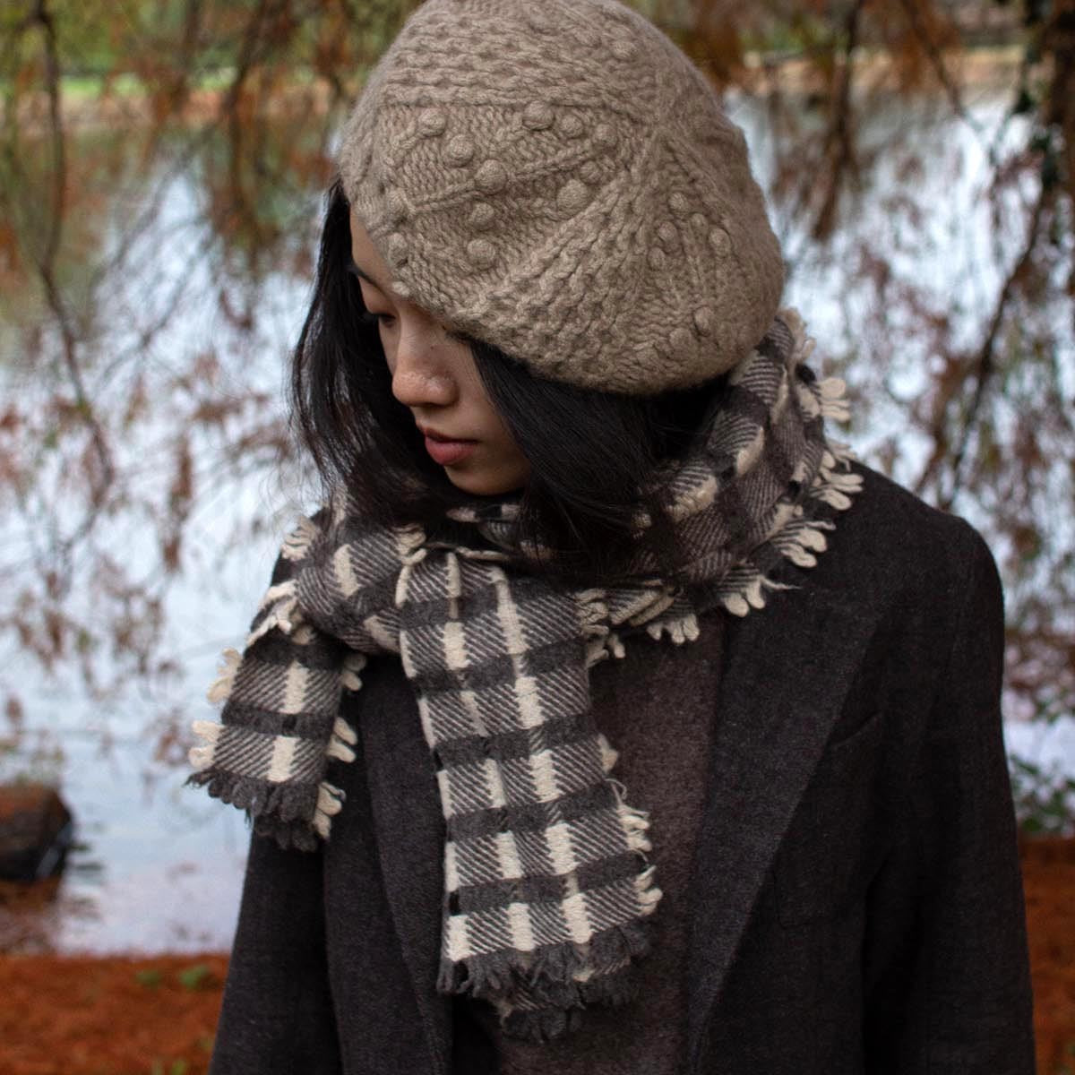 Check Detail Scarf - Brown