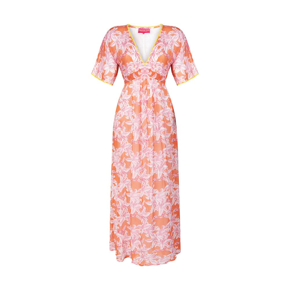 Orange Lilies Long Dress - Orange