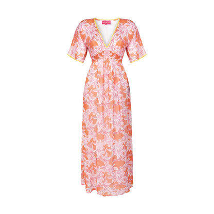 Orange Lilies Long Dress - Orange