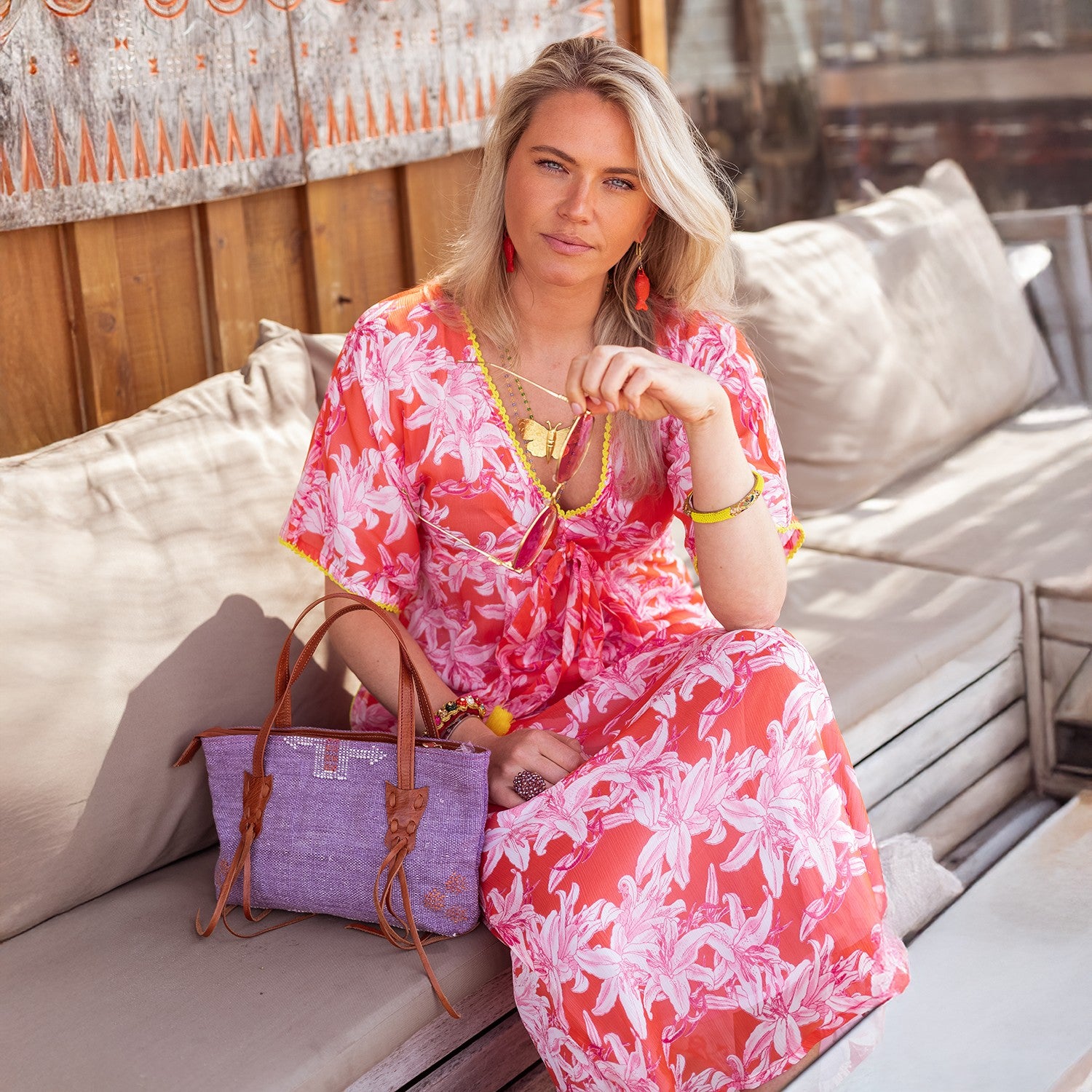 Orange Lilies Long Dress - Orange
