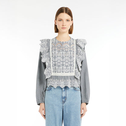 Orazio Cotton Gingham Top - Navy Vichy