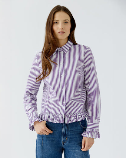 Ruffle Hem Stripe Shirt - Stripe Violet