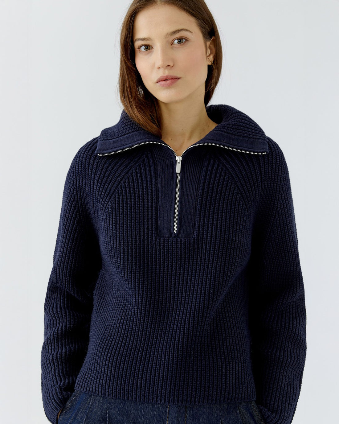 Rib Funnel Neck Jumper - Navy