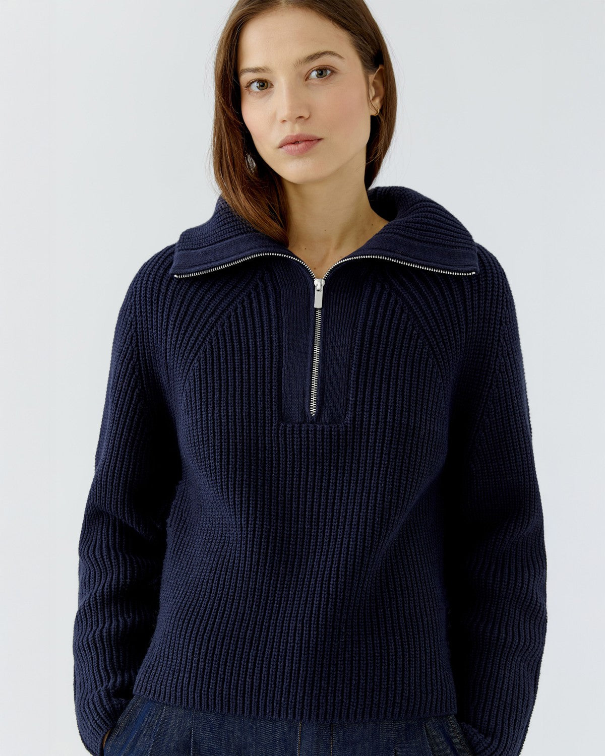 Rib Funnel Neck Jumper - Navy