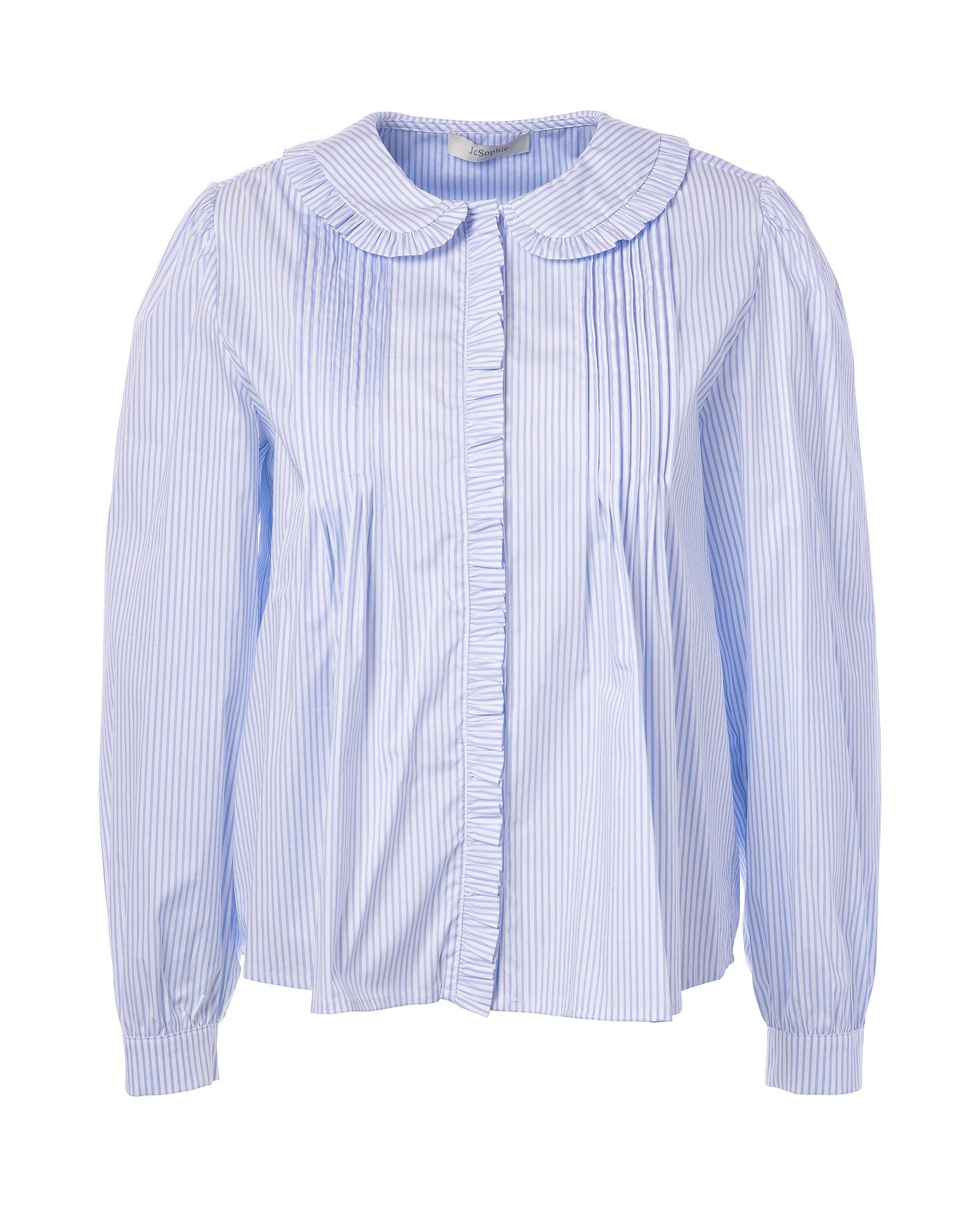 Passion Stripe Frill Collar Blouse - Blue Stripe