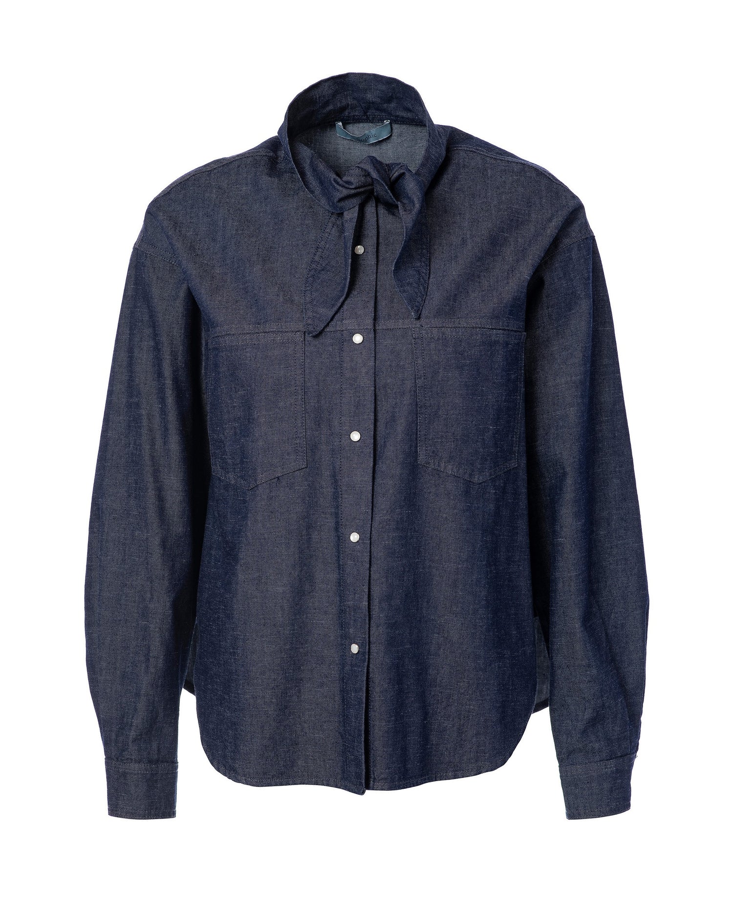 Plum Tencil Denim Bow Shirt - Dark Denim