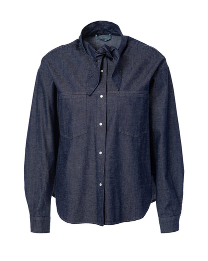Plum Tencil Denim Bow Shirt - Dark Denim