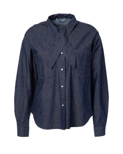 Plum Tencil Denim Bow Shirt - Dark Denim