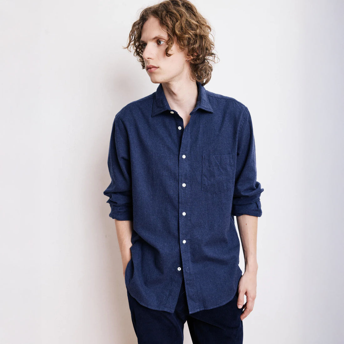 Paul Brushed Cotton Shirt - Navy