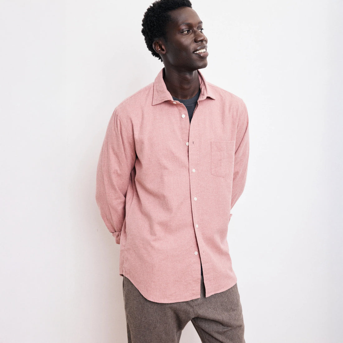 Paul Brushed Cotton Shirt - Red