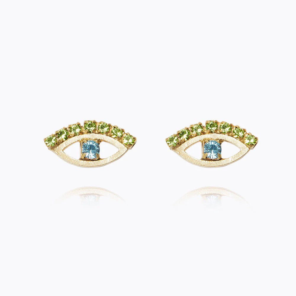 Petite Greek Eye Earrings Gold - Green/Blue