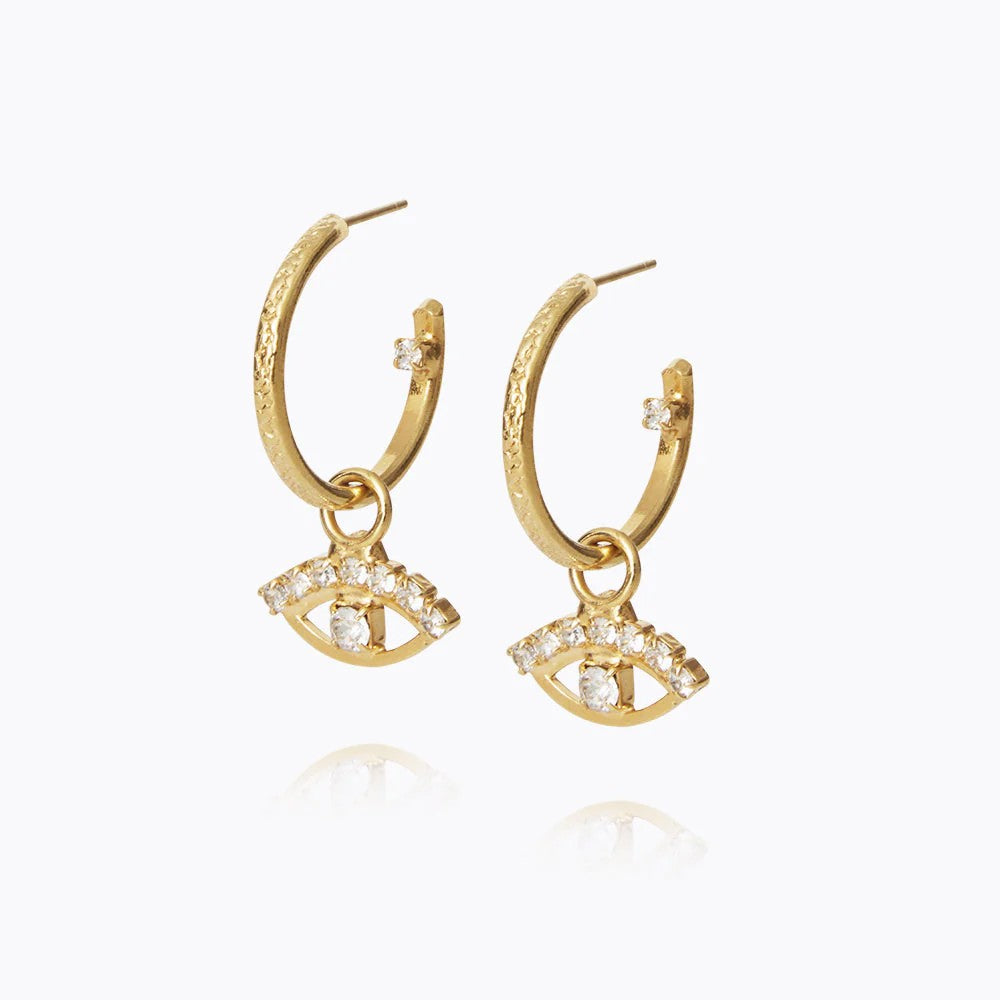 Petite Greek Eye Loop Earrings Gold - Crystal