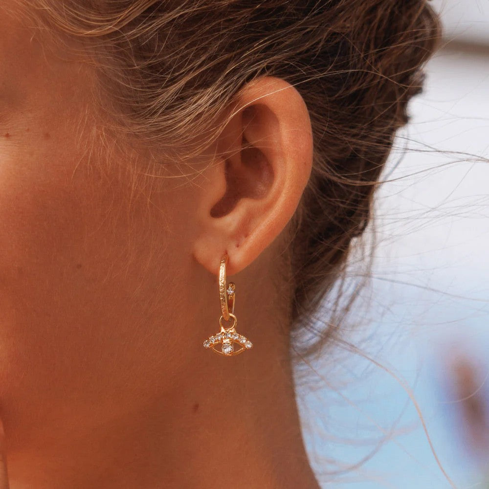 Petite Greek Eye Loop Earrings Gold - Crystal