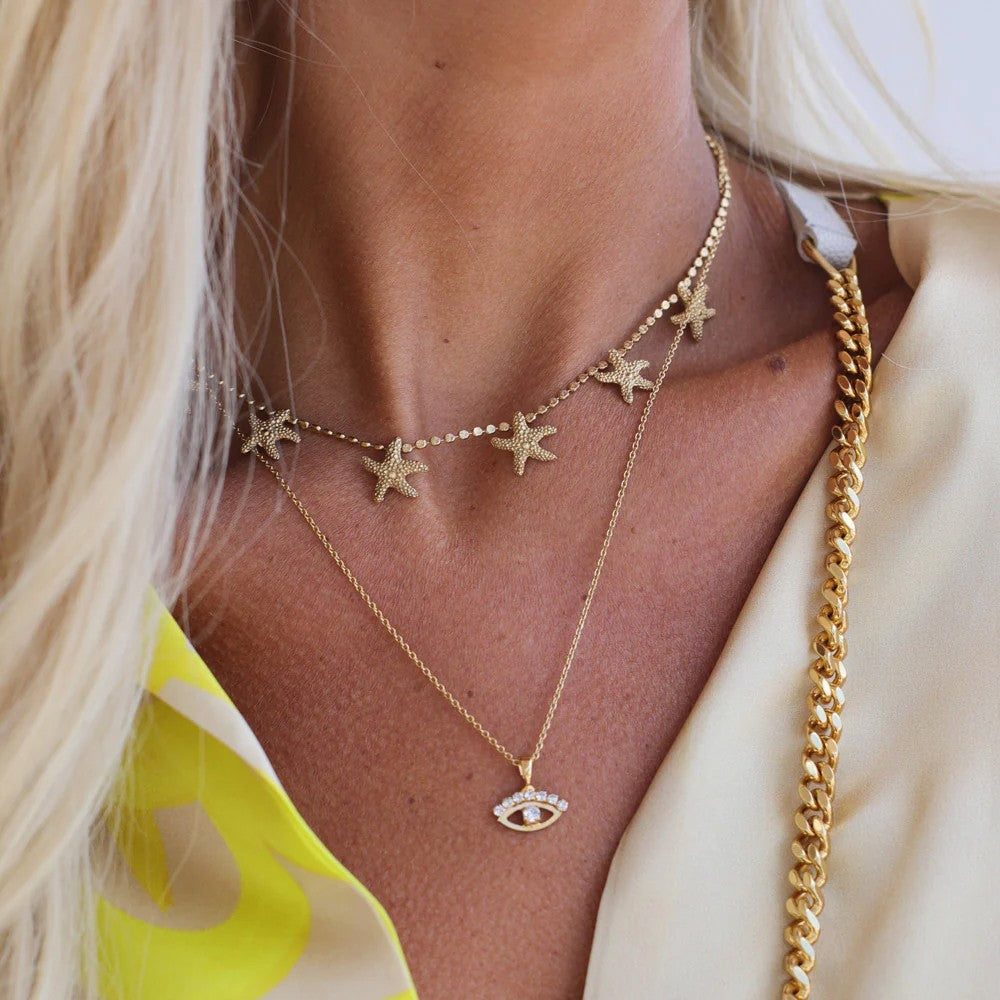Petite Greek Eye Necklace Gold - Crystal