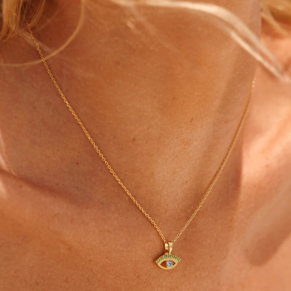 Petite Greek Eye Necklace Gold - Green/Blue
