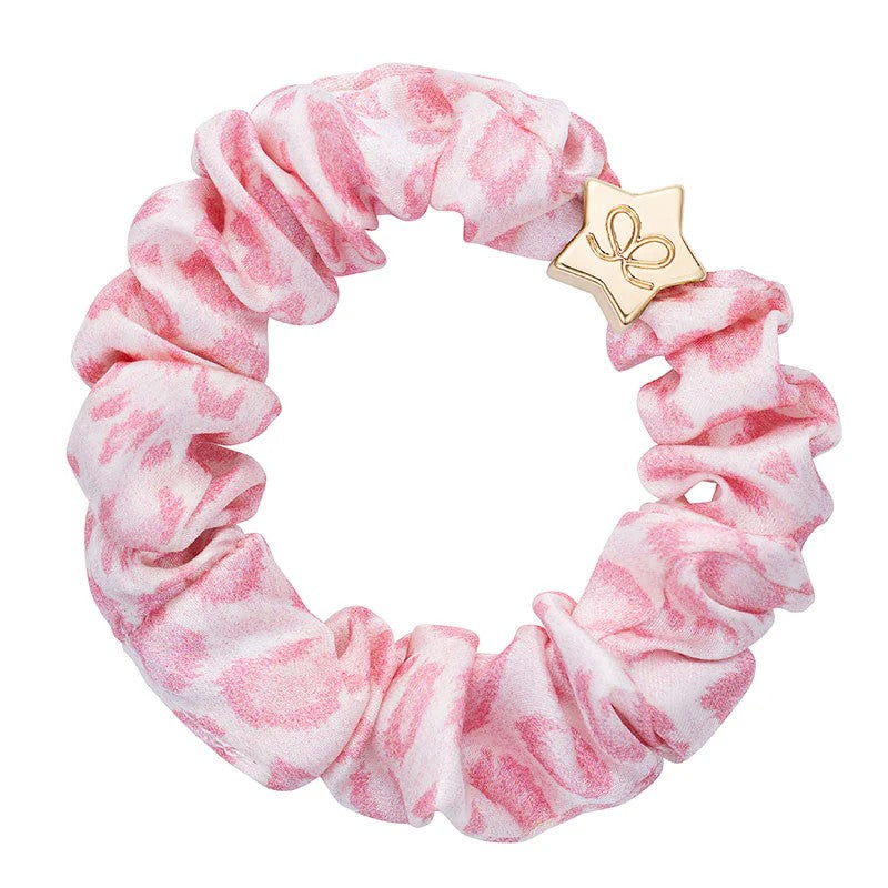 Gold Star Silk Scrunchie - Pink Leopard