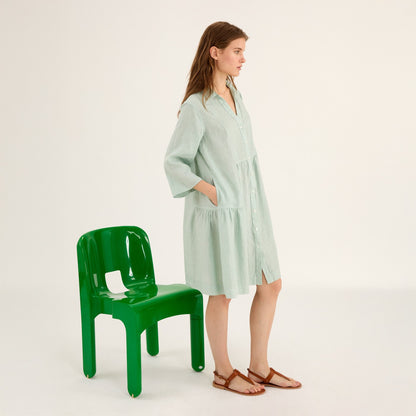 Plain Linen Ruffle Dress - Mint