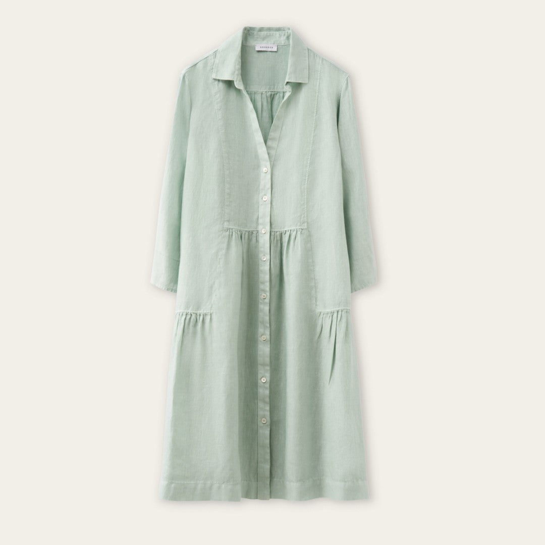 Plain Linen Ruffle Dress - Mint