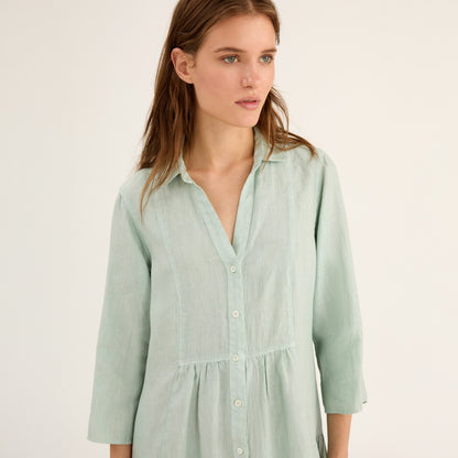 Plain Linen Ruffle Dress - Mint