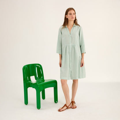 Plain Linen Ruffle Dress - Mint