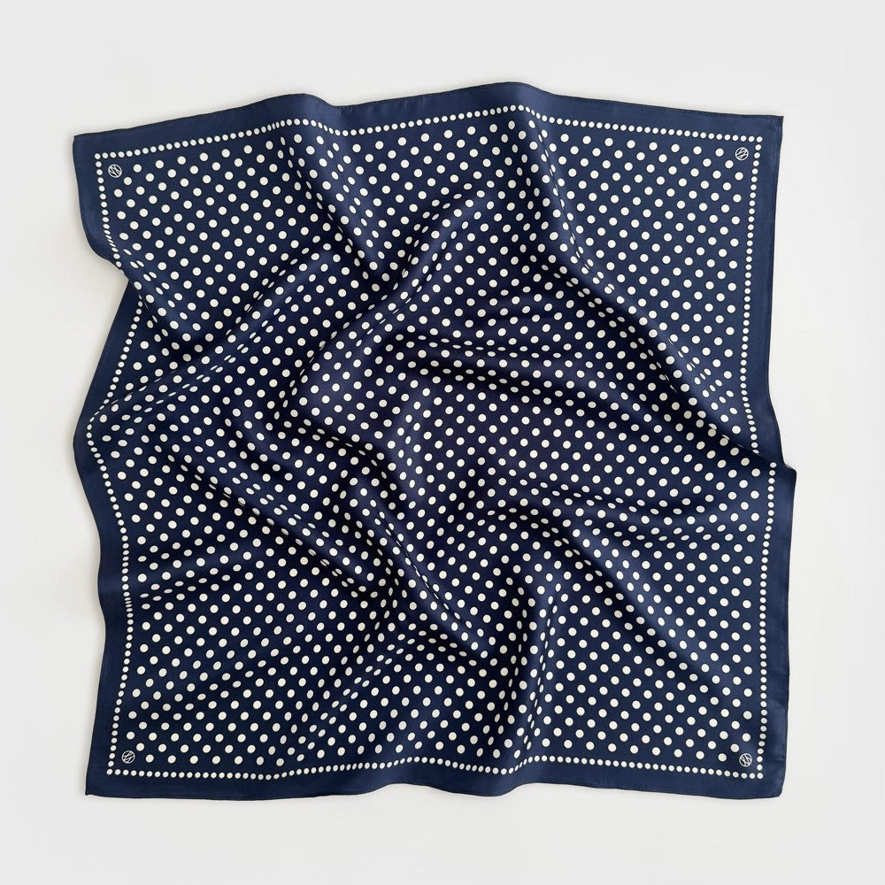 Polkadot Silk Scarf - Navy