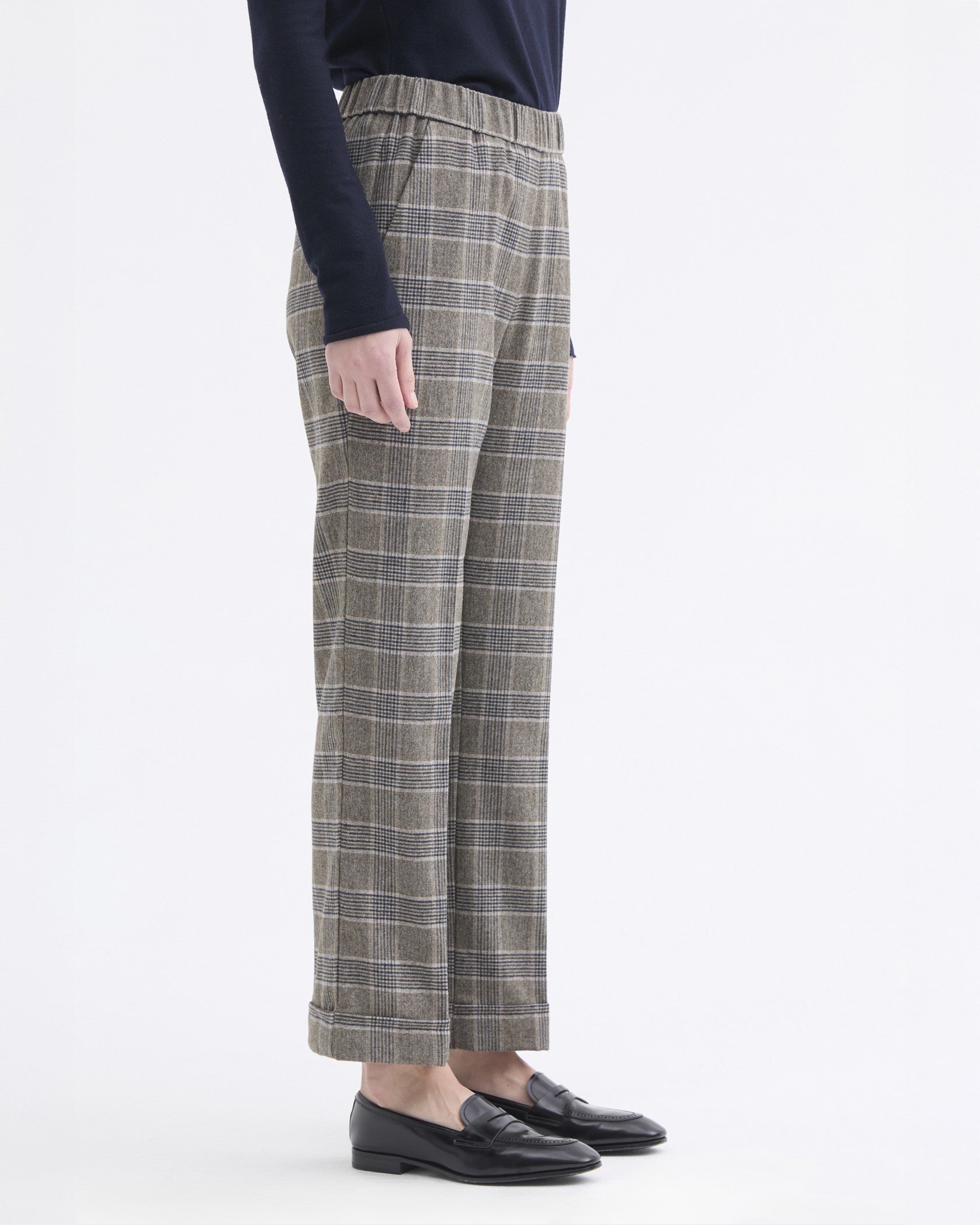 Prince Of Wales Check Elastic Trouser - Green/Blue