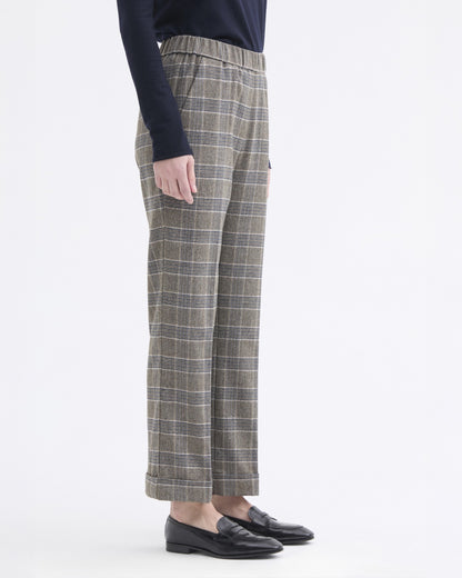 Prince Of Wales Check Elastic Trouser - Green/Blue