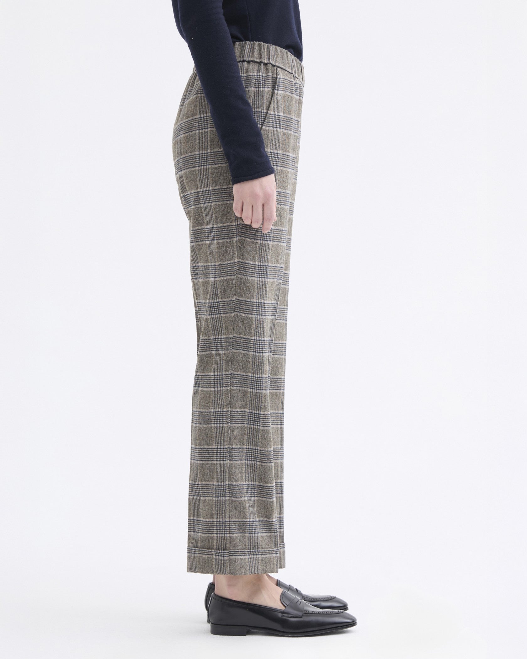 Prince Of Wales Check Elastic Trouser - Green/Blue