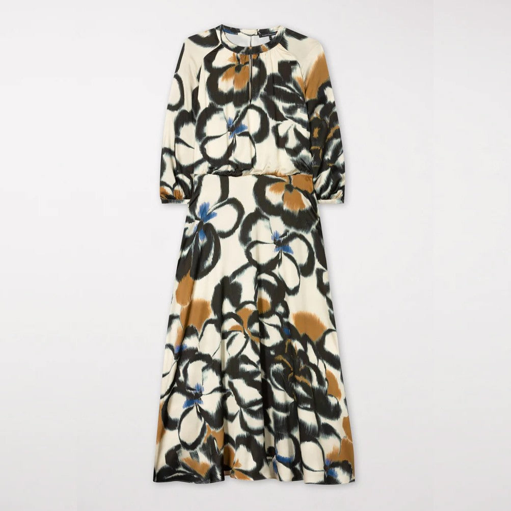 Printed 3/4 Sleeve Dress - Brown Multi