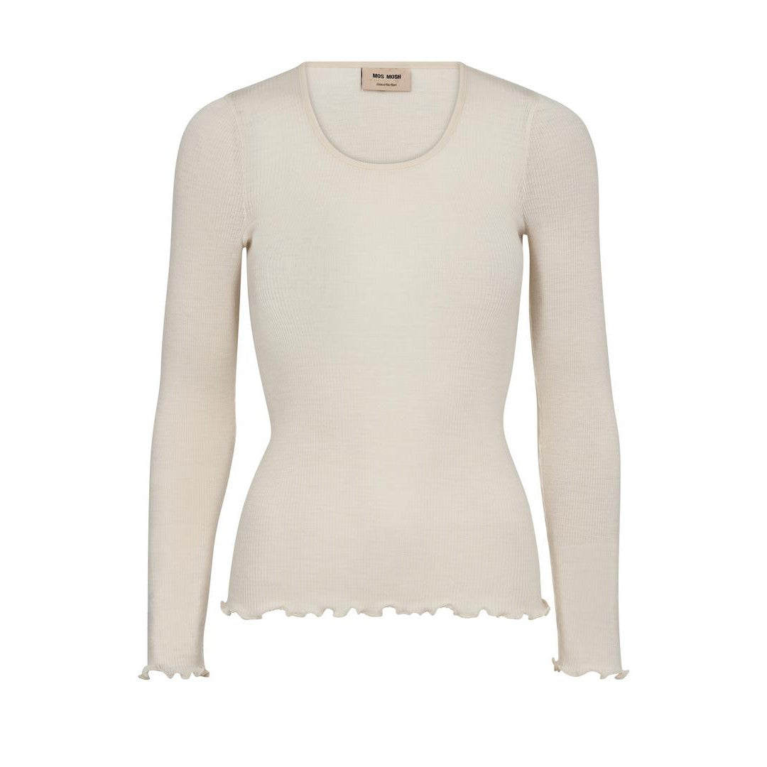 Elaine Round Neck Long Sleeve Seamless Tee - Ecru