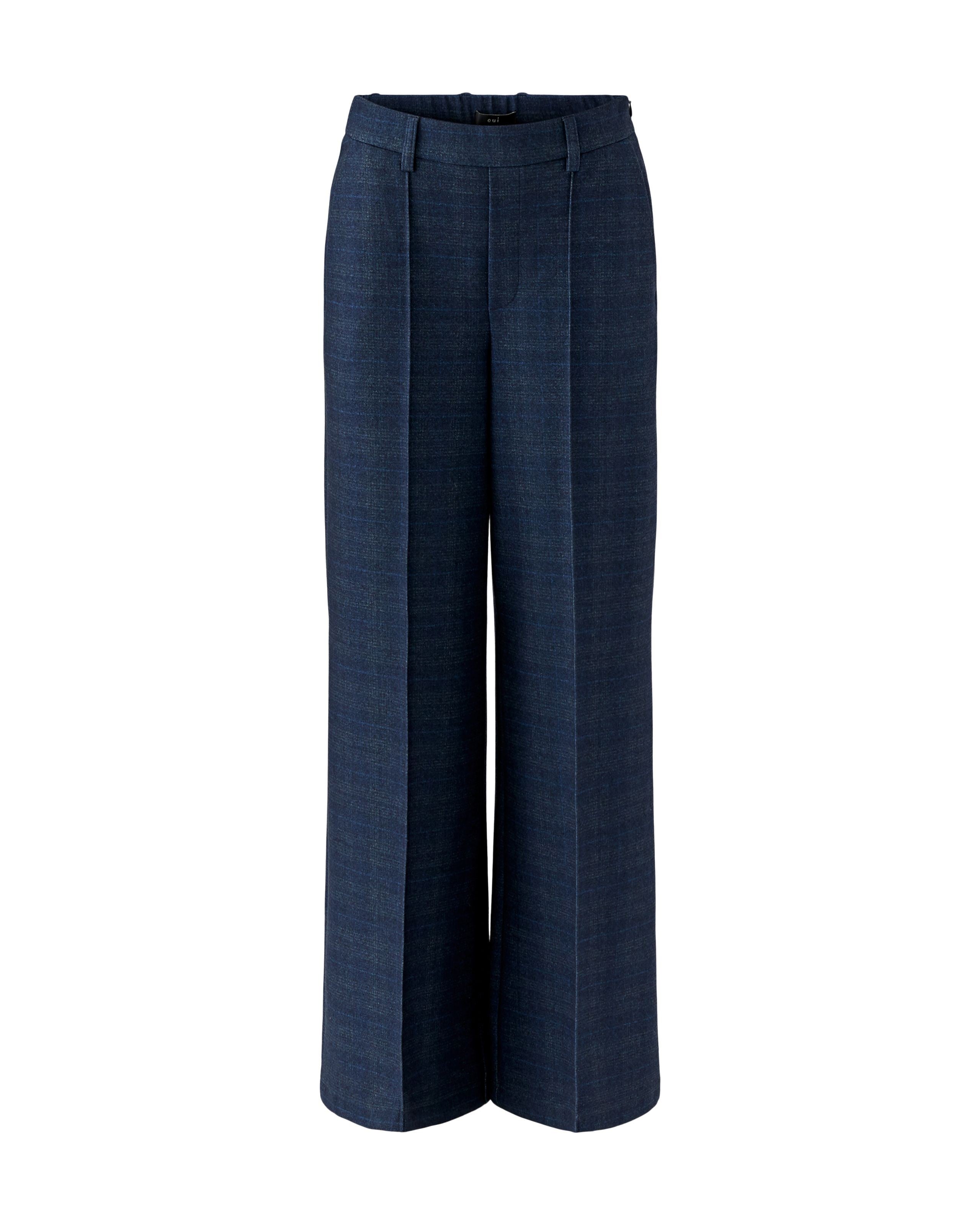 Pull On Check Trousers - Navy