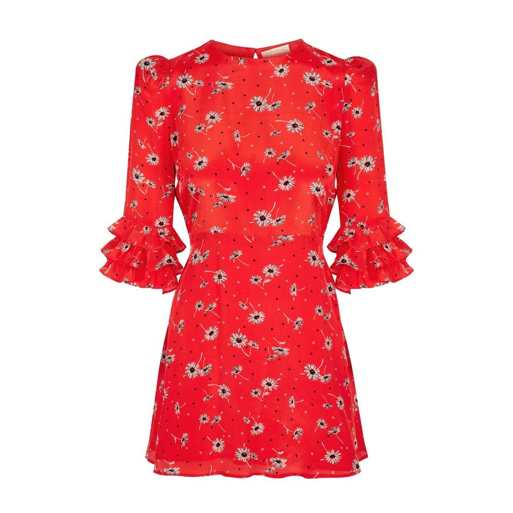 Peggy Dress - Daisy Print On Red
