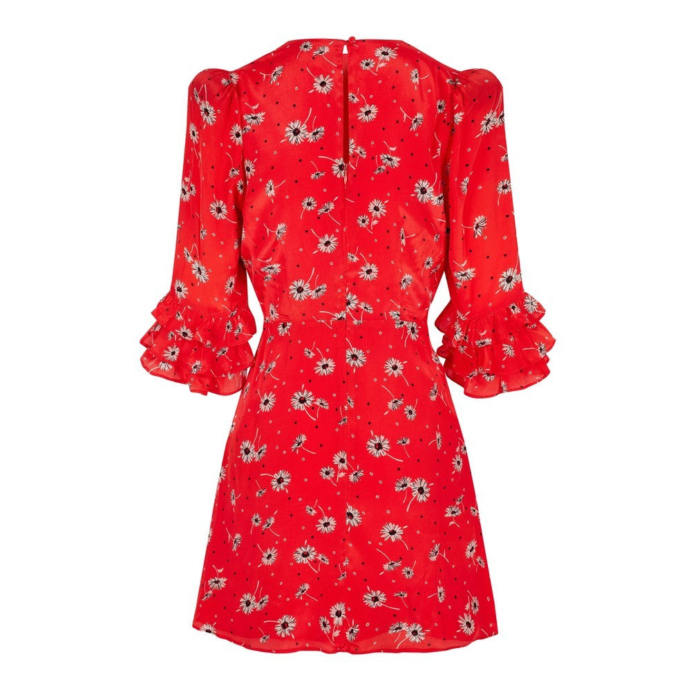 Peggy Dress - Daisy Print On Red