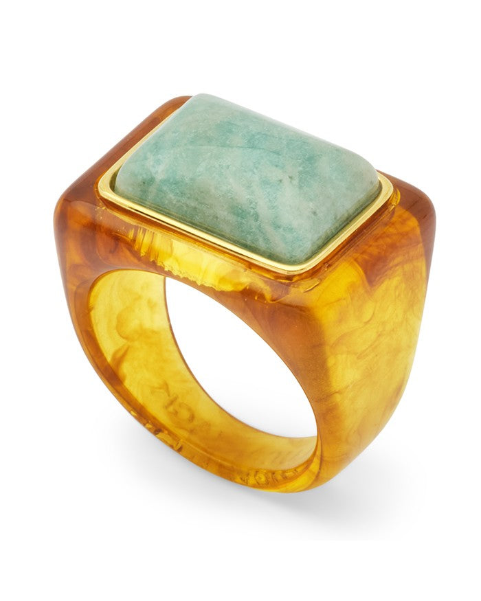 Rectangle Resin Ring In Tortoise Shell/Amazonite - Tortoise Shell