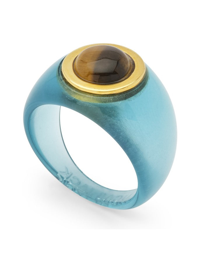 Circle Resin Ring In Deep Sea Blue/Tiger Eye - Deep Sea Blue