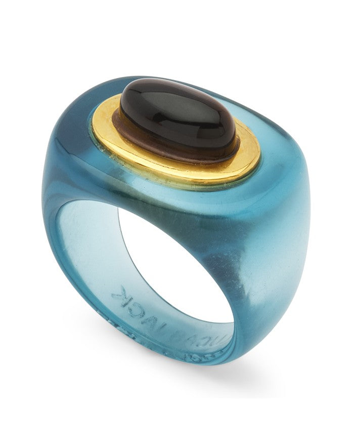Oval Resin Ring In Deep Sea Blue/Tiger Eye - Deep Sea Blue