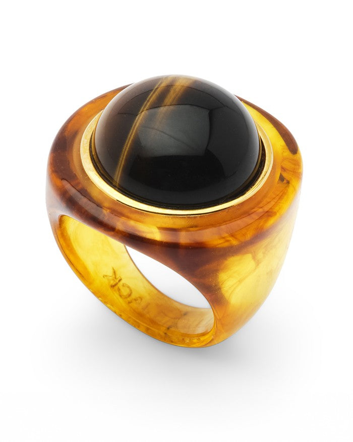 Marble Resin Ring In Tortoise Shell/Tiger Eye - Tortoise Shell