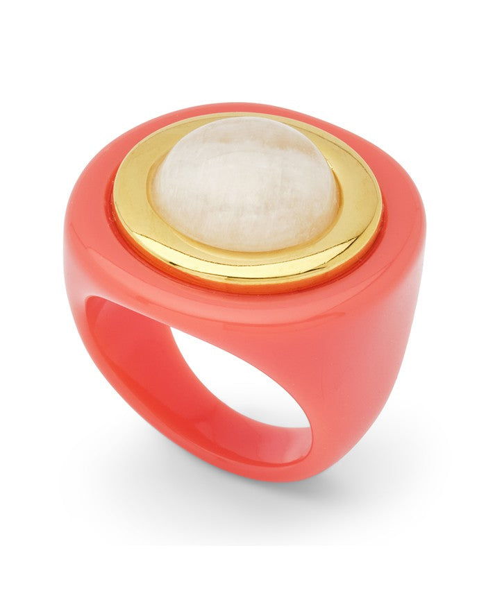 Circle Resin Ring In Coral/Moonstone - Coral