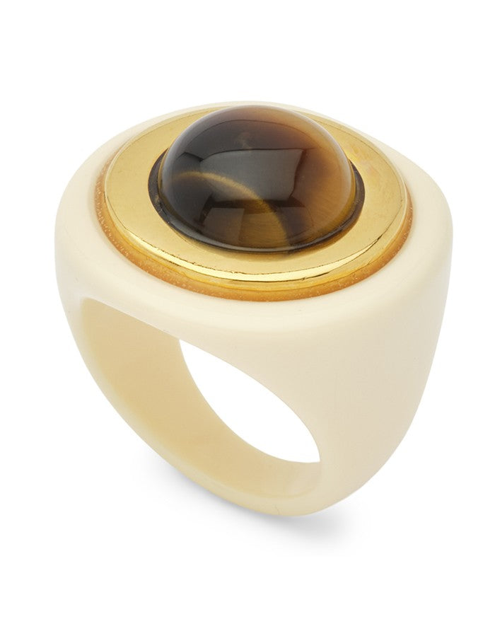 Circle Resin Ring In Ivory/Tiger Eye - Ivory