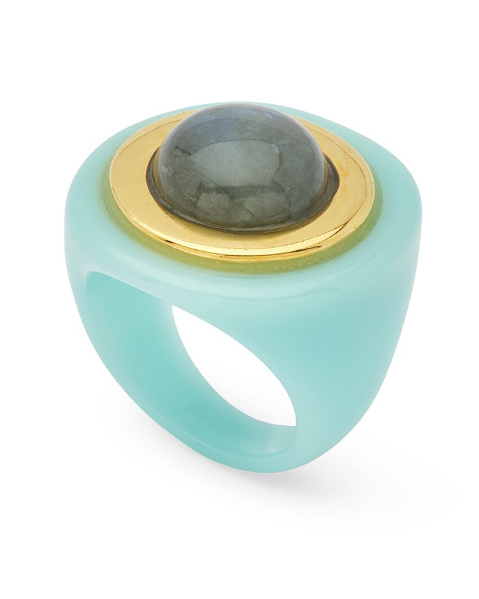 Circle Resin Ring In Turquoise/Labradorite - Turquoise