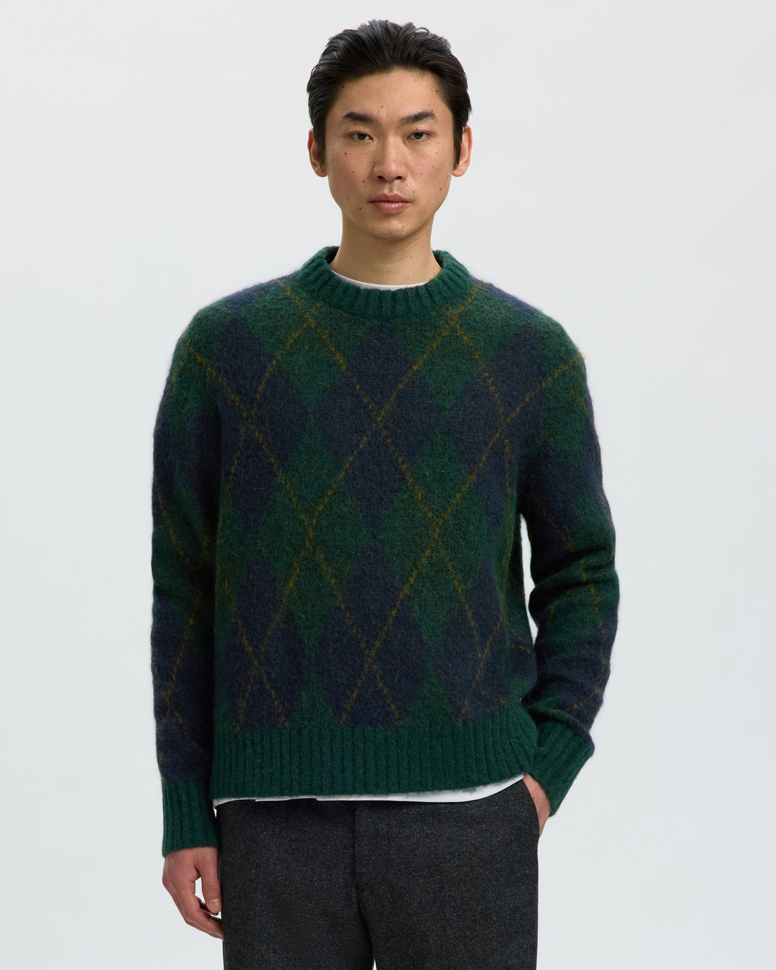 Rai Long Sleeve Knit Argyle Crew Neck - Pine Grove Navy Blazer / Fir Green