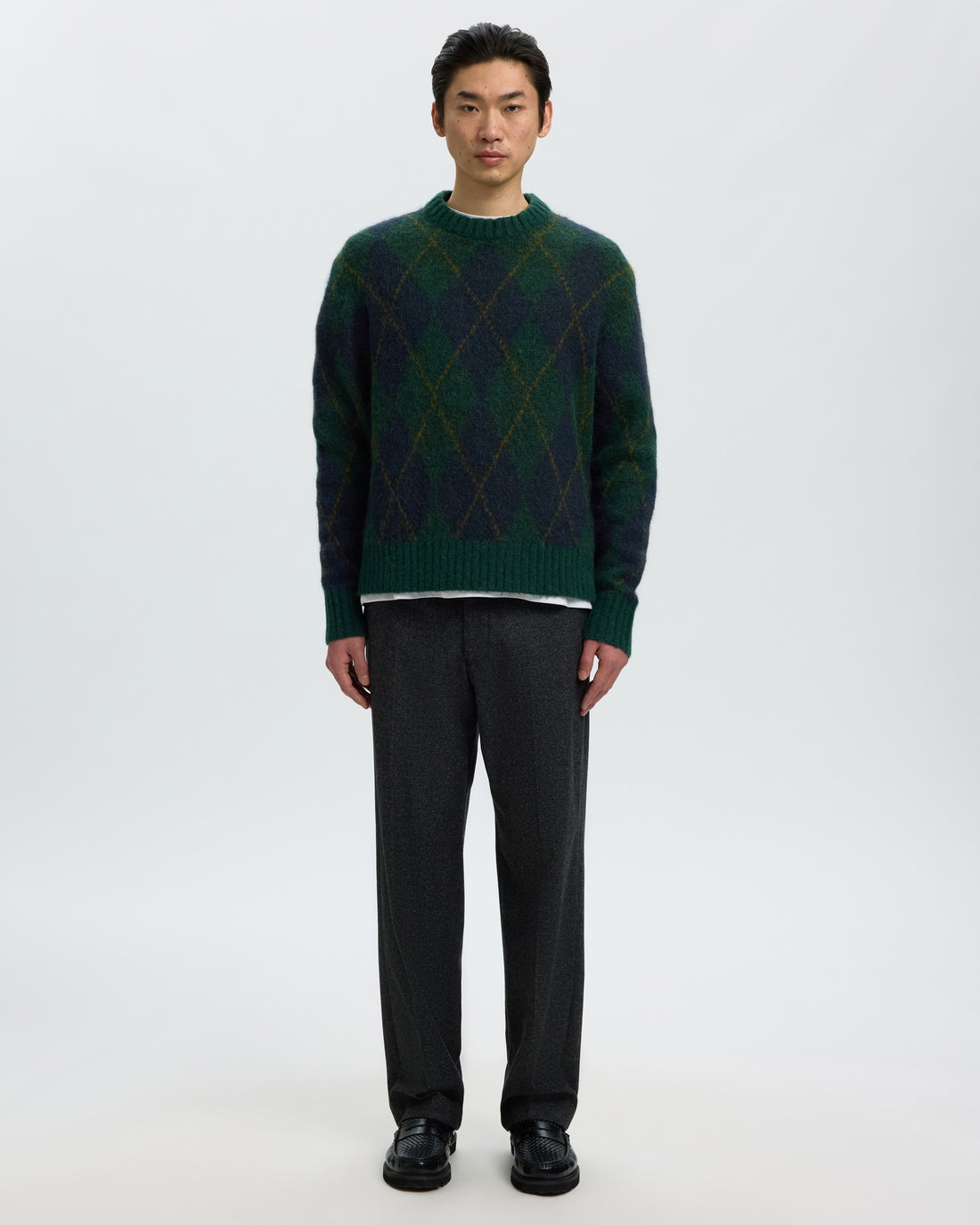 Rai Long Sleeve Knit Argyle Crew Neck - Pine Grove Navy Blazer / Fir Green