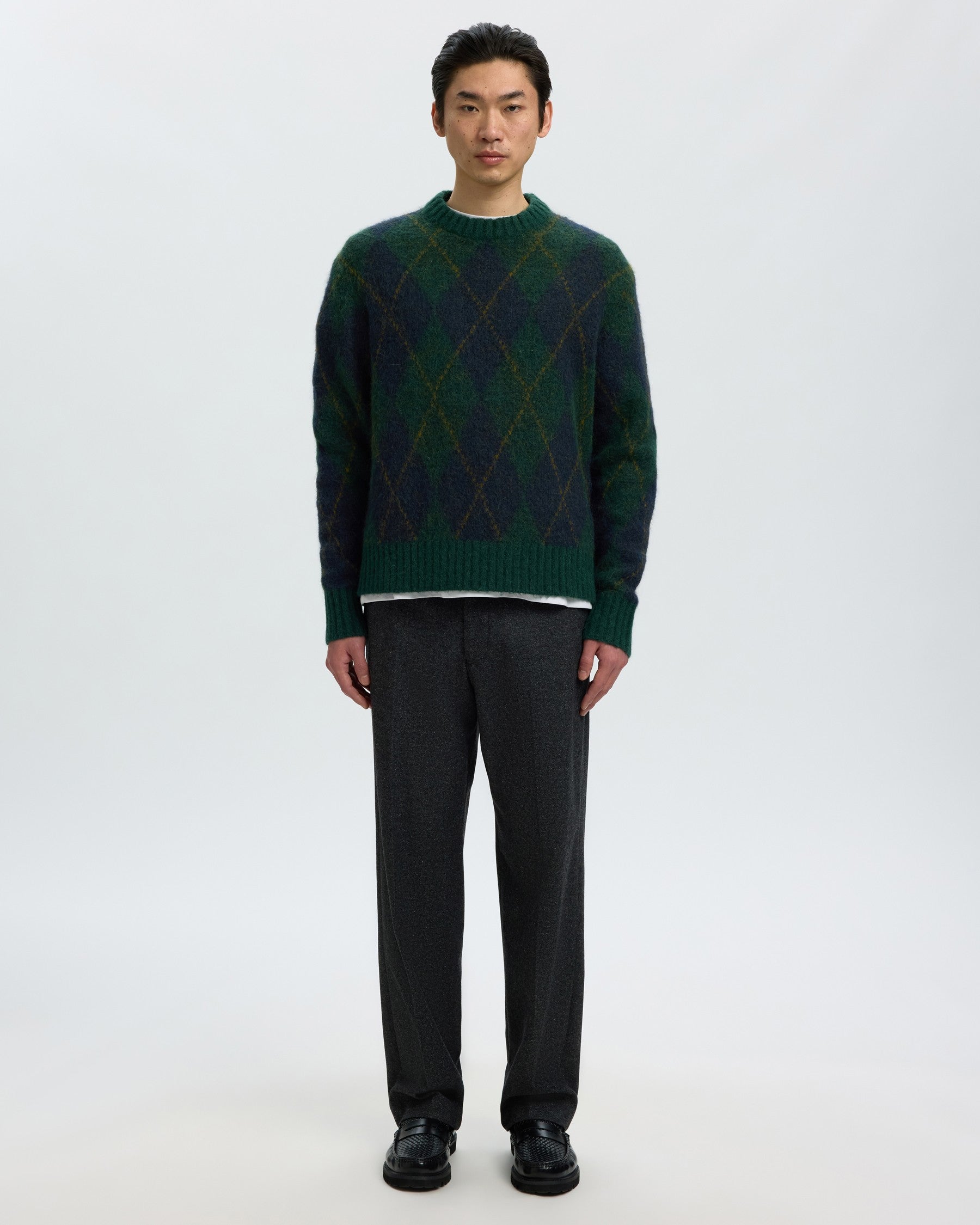 Rai Long Sleeve Knit Argyle Crew Neck - Pine Grove Navy Blazer / Fir Green