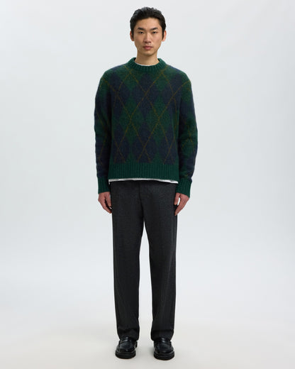 Rai Long Sleeve Knit Argyle Crew Neck - Pine Grove Navy Blazer / Fir Green