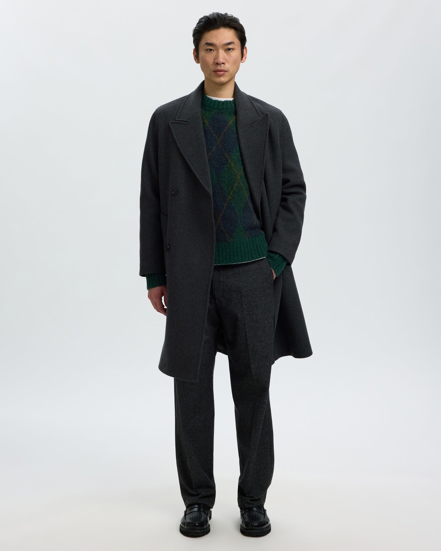Rai Long Sleeve Knit Argyle Crew Neck - Pine Grove Navy Blazer / Fir Green