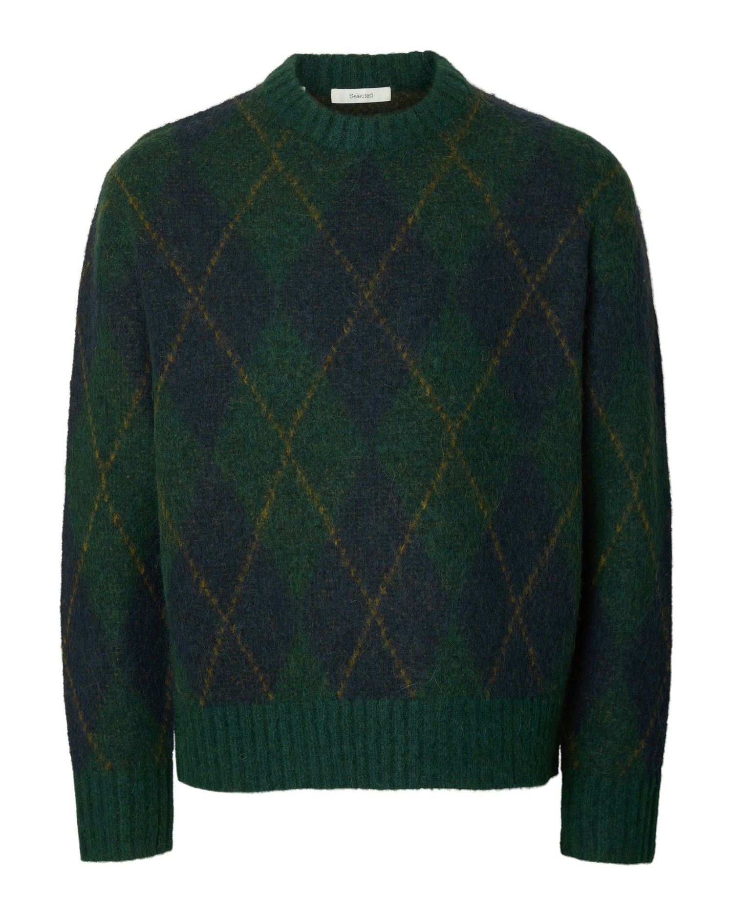 Rai Long Sleeve Knit Argyle Crew Neck - Pine Grove Navy Blazer / Fir Green