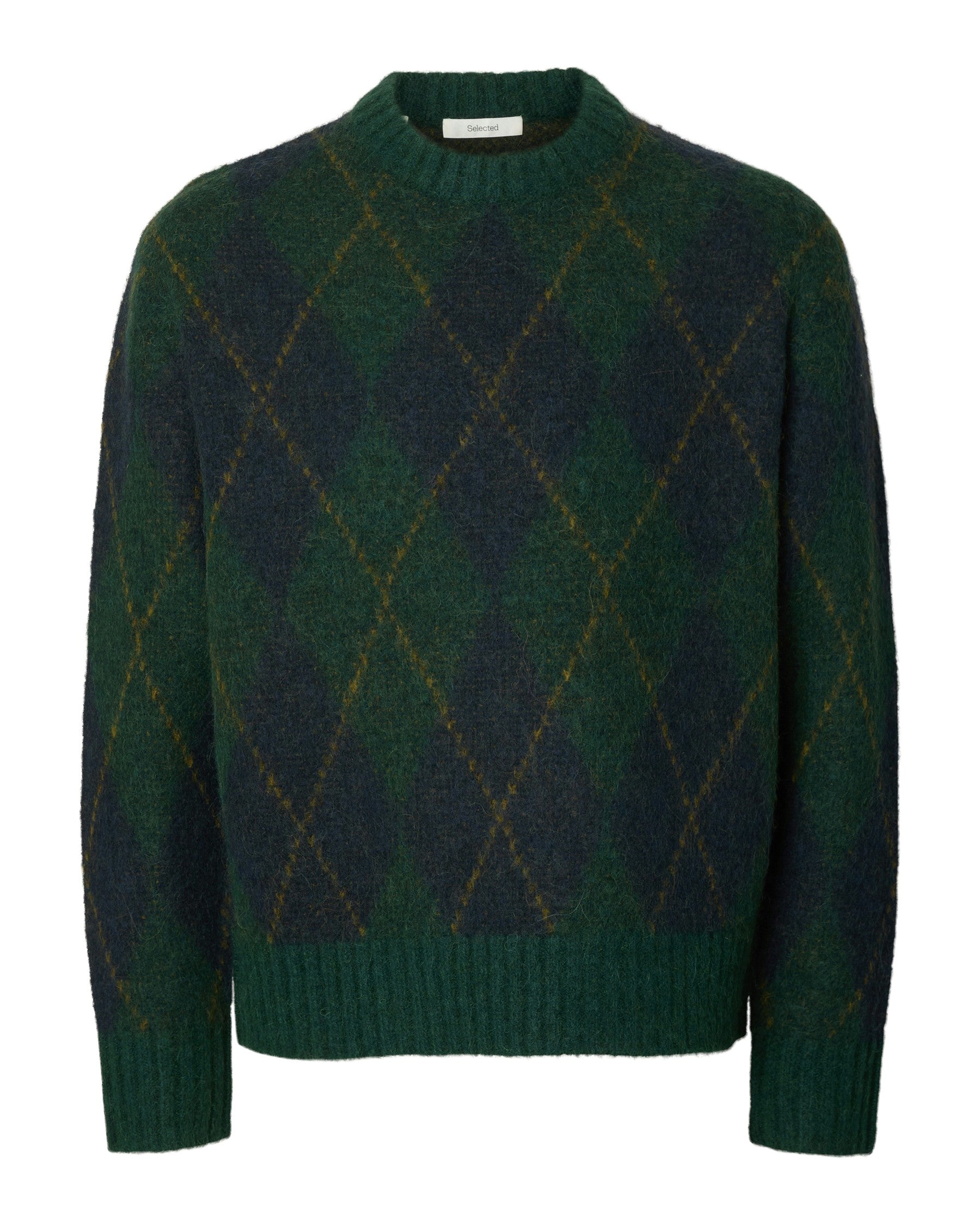 Rai Long Sleeve Knit Argyle Crew Neck - Pine Grove Navy Blazer / Fir Green