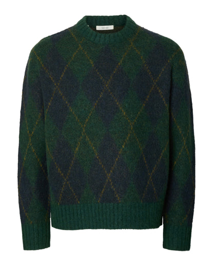 Rai Long Sleeve Knit Argyle Crew Neck - Pine Grove Navy Blazer / Fir Green