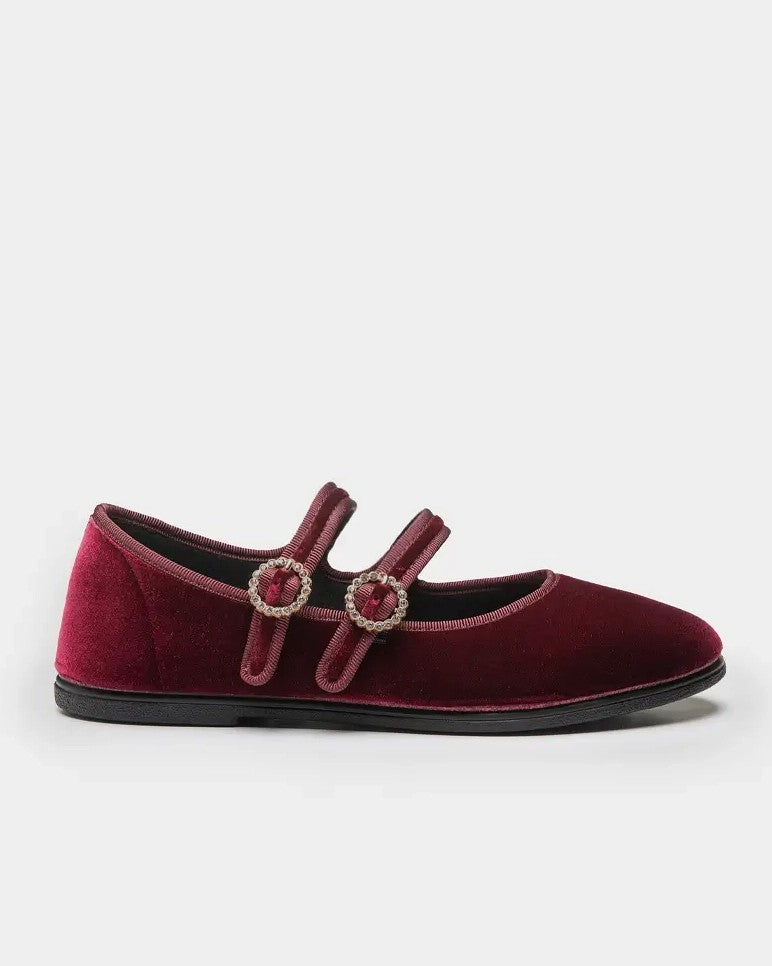 Double Strap Ballet - Burgundy Burdeos