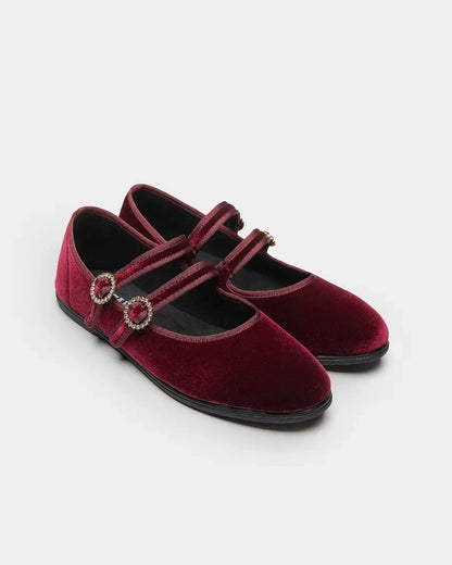 Double Strap Ballet - Burgundy Burdeos